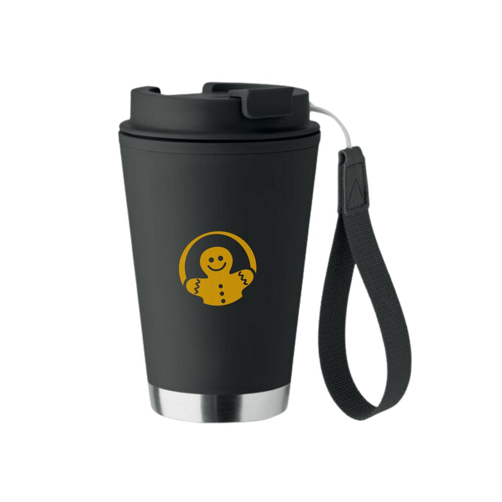 Koffie/thee reisbeker RVS zwart met handlus 300ml