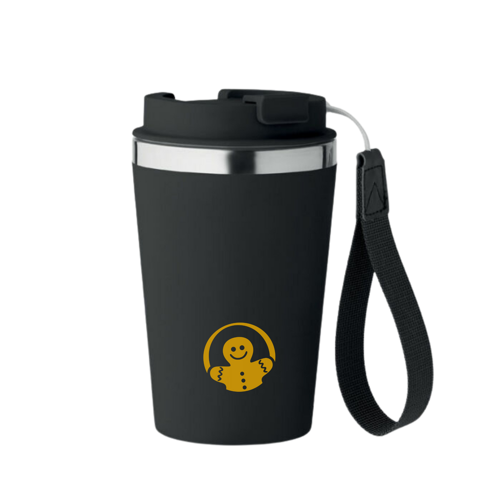Koffie/thee reisbeker RVS zwart met handlus 300ml