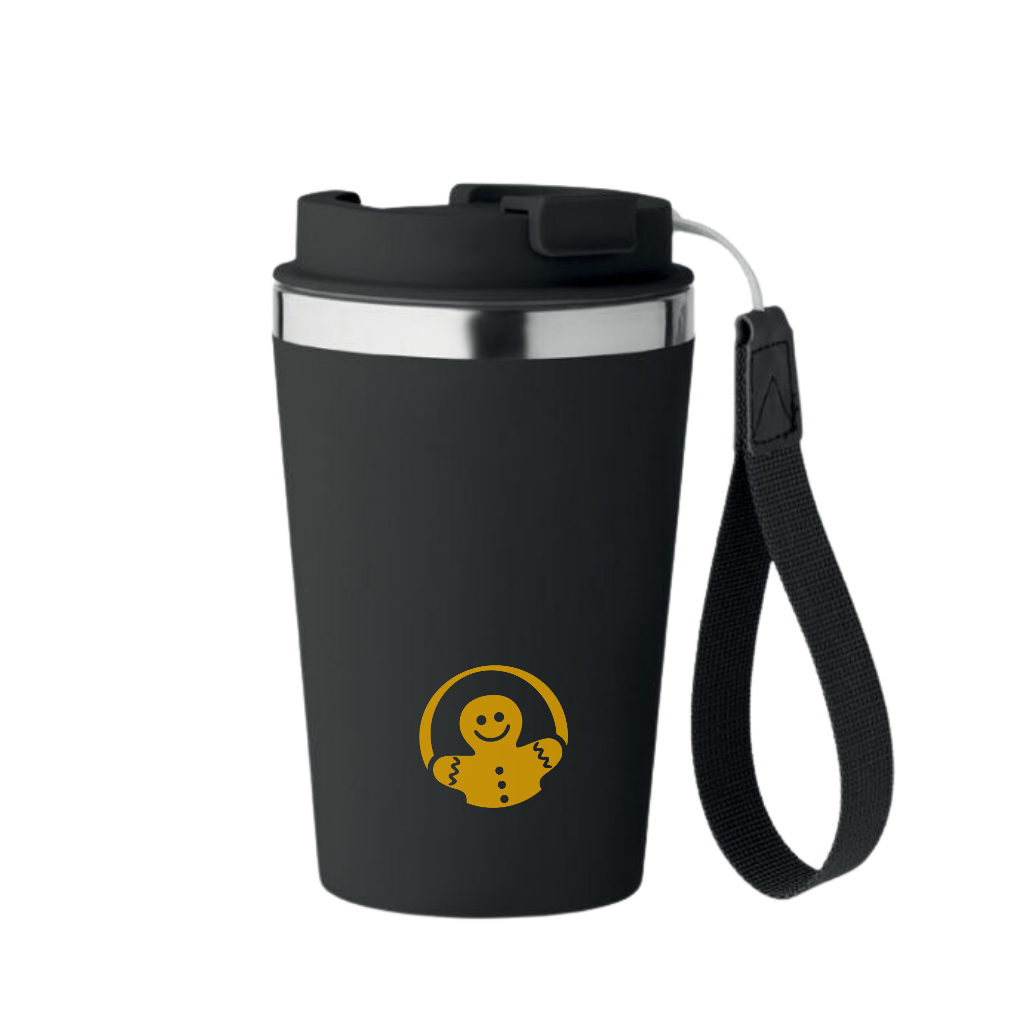 Koffie/thee reisbeker RVS zwart met handlus 300ml